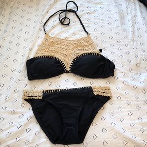 black and crochet bikini